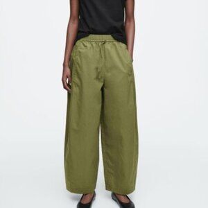 Cos Elasticated Barrel-Leg Cotton Pants in Green/Khaki Size 6